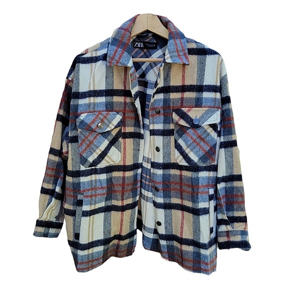 Zara Plaid Wool Shacket Overshirt Size XL - Picture 5 of 14